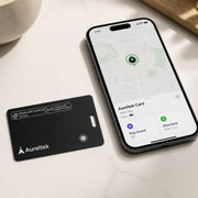 Aureltek card beside a phone showing its location on a clean map